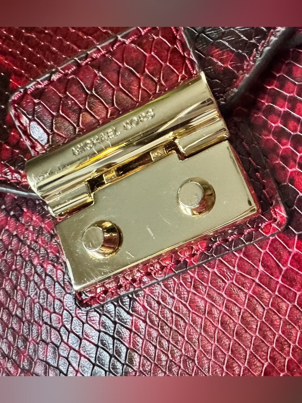 Michael Kors Red Snake-Embossed Satchel with Gold Hardware - Picture 9 of 14